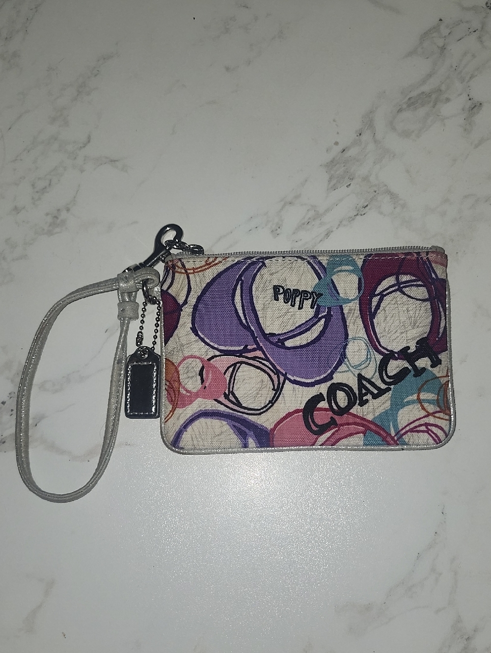 Coach Poppy Wristlet in Purple, Pink, Teal and Silver